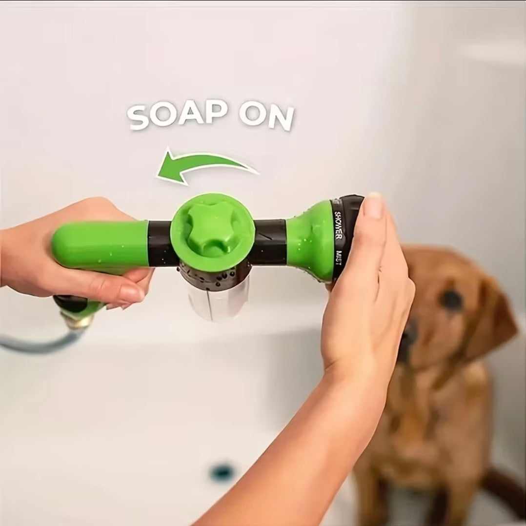 8-in-1 Pet Bathing & Garden Spray Gun – Adjustable High Pressure Hose Nozzle with Soap Dispenser