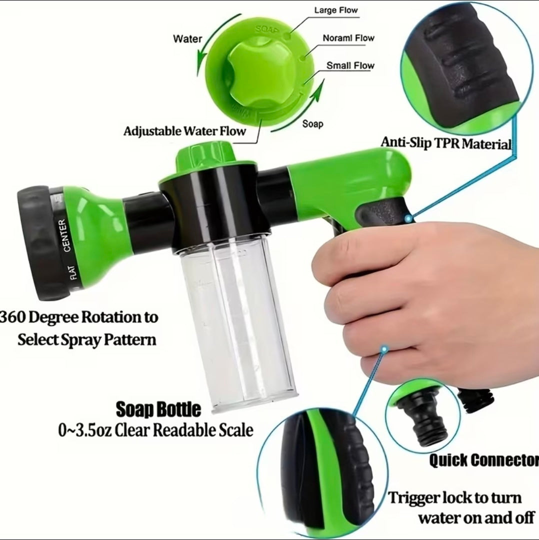 8-in-1 Pet Bathing & Garden Spray Gun – Adjustable High Pressure Hose Nozzle with Soap Dispenser